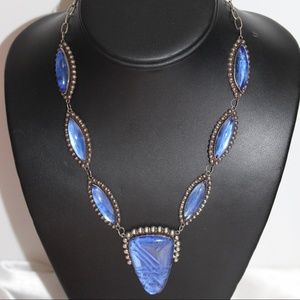 VTG STERLING MEXICO BLUE GLASS MAYAN NECKLACE NC2